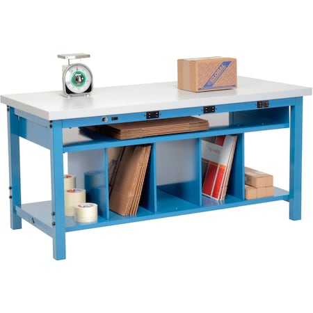 Global Industrial Packing Workbench W/Lower Shelf & Power, Laminate Square Edge, 60inW x 30inD 244203B